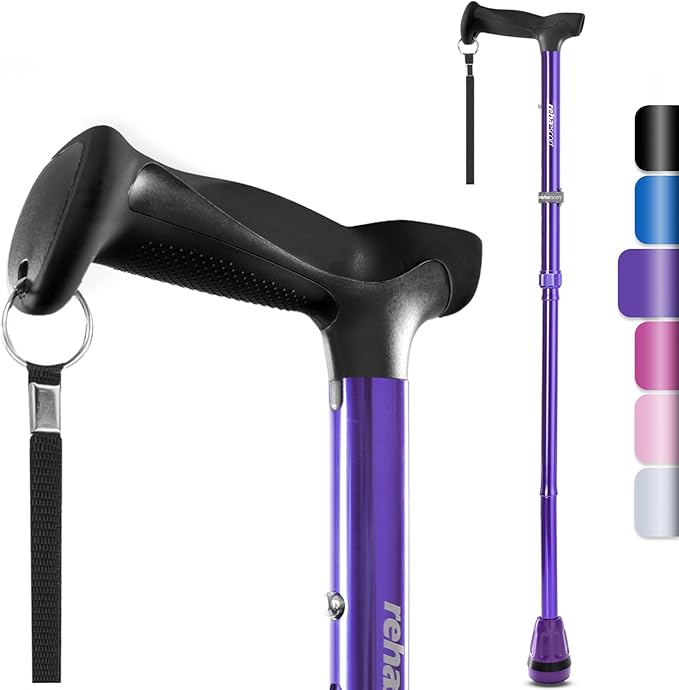 Rehaescort Walking Cane, Folding, Adjustable, Lightweight, Walking Canes for Men & Women, Soft Ergonomic Handle, Heavy Duty All Terrain Tip, Walking Sticks for Seniors & Adults with Travel Bag