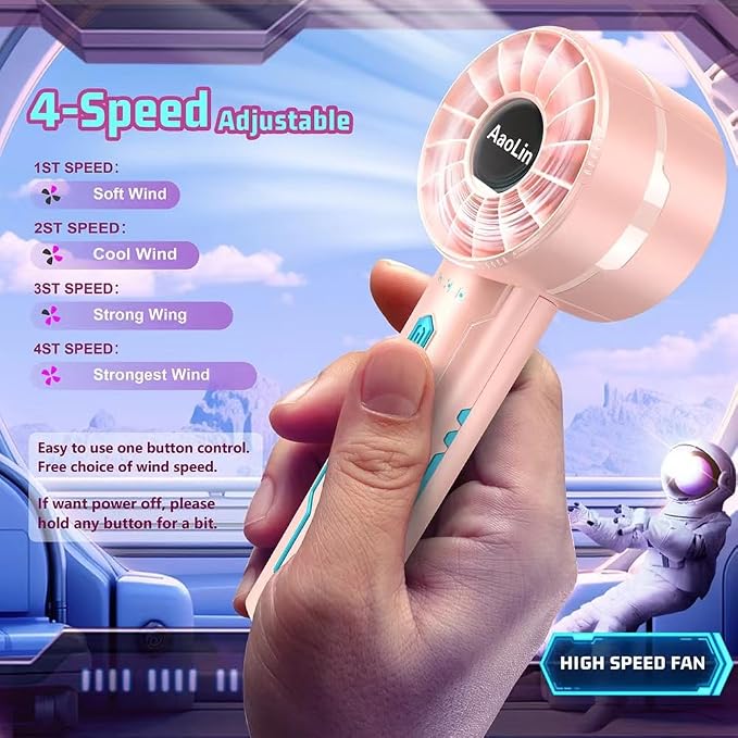 AaoLin 2pcs Portable Handheld Turbo Fan with 7000rpm High-Speed Motor USB Rechargeable Cooling Personal Fan 4-Speed, 4-16H Runtime, with Lanyard for Outdoor Travel, Women, Kids, Summer Gift