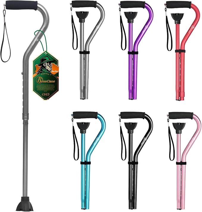 BeneCane Walking Cane for Men & Women Adjustable Cane with Offset Soft Cushioned Handle -Portable Lightweight Sturdy Mobility Walker Aid for Elderly, Seniors Collapsible Cane