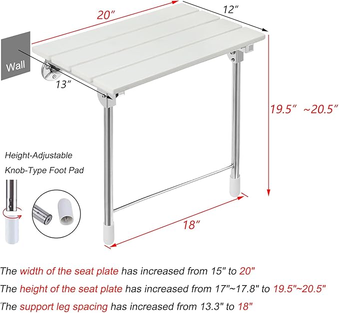 Folding Wall Mounted Shower Seat - Fold Down & Up, Handicap Bench for Elderly