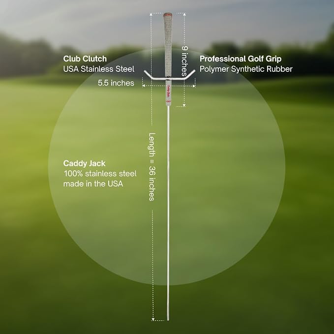 Golf Club Stand Silver/Grey Grip & Accessories | Designed to Minimize Bending on the Course | Multi-Club Holder, Ball Pick-Up Cap, Towel, Carabiner & Marker | Made in USA
