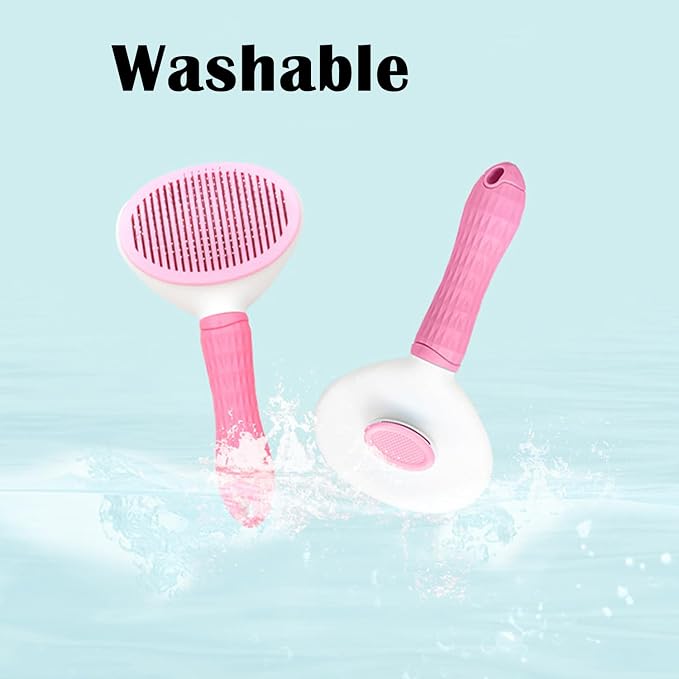 Cat Dog Brush Self Cleaning Slicker with Massage Rounded Particles Removes Loose Hair Tangles,Skin Friendly Washable