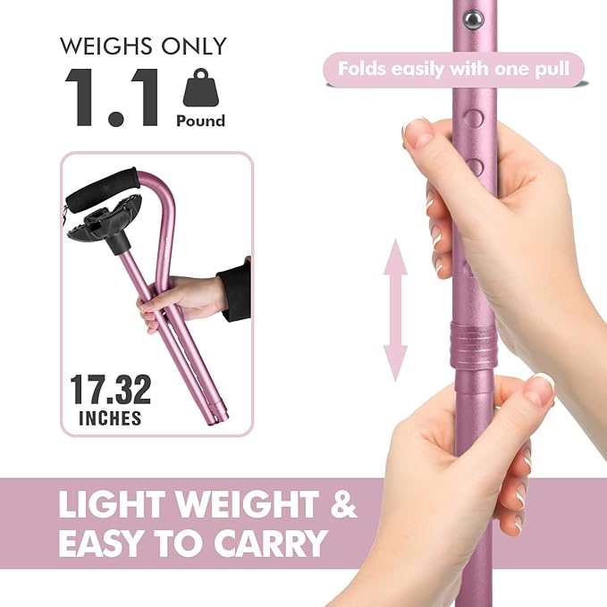 GPTCAMP G1 Walking Stick, Walking Cane for Women & Men with Wrist Strap, Lightweight & Sturdy Offset EVA Handle, Large Quad Base, Self Standing for Seniors and People with Injuries & Recovery