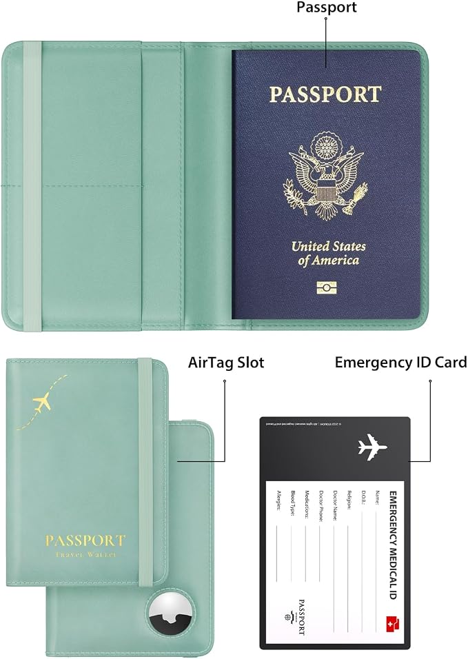 Stouchi AirTag Passport Holder – Slim RFID Travel Wallet | Ultra-slim, Waterproof PU Leather, 5 Card Slots, RFID Blocking, AirTag Slot – Perfect for US Passports, Snug for EU