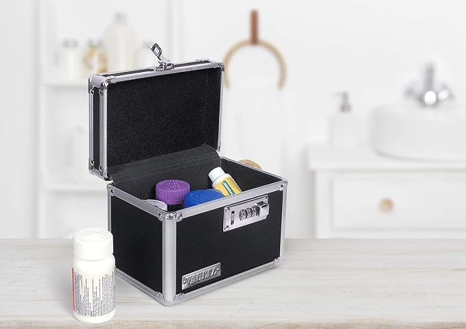 Vaultz Medicine Lock Box - 4 Pack - 5 x 7 x 5 Inches - Secure Cabinet Safe with Combination Lock - Ideal for Medications and Small Valuables - Black