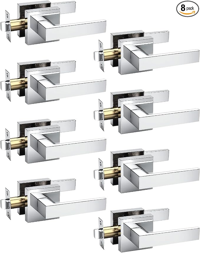 KNOBWELL 8 Pack Door Handles Interior Passage Doorknob No Locking Polished Chrome Hallway Closet Door Handles
