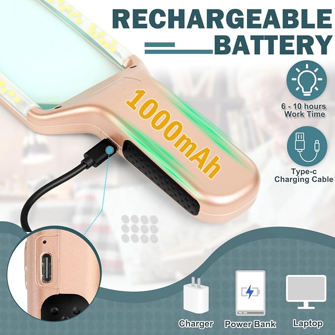 15X Rechargeable Magnifying Glass with Light, Real Glass Page Lens, 3 Color Modes Stepless Dimmable, Lighted Handheld Magnifier for Reading Small Prints, Seniors with Low Vision - Rose Gold