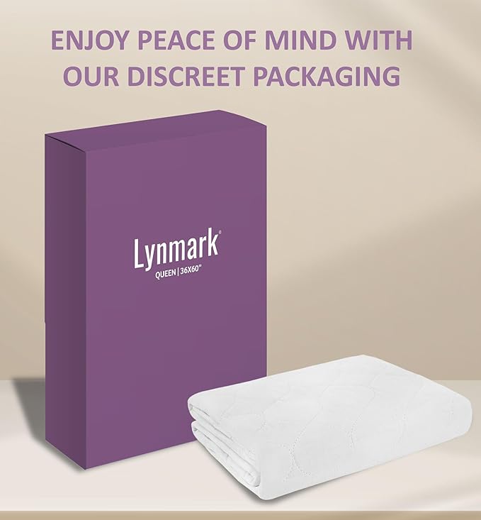 Lynmark® Washable Bed Pads - Non-Slip Waterproof Mattress Protector Underpads with Extra Long Tucks - Ultra-Absorbent Oeko-Tex Certified Cotton Incontinence Pad for Bedwetting - Queen (36" x 60"),