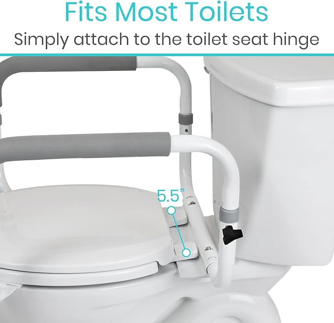 Vive Toilet Safety Rail - Adjustable Grab Bar - Compact Support Frame | Handrail for Bathroom Toilet Seat - Easy Installation for Handicap Senior Bariatrics, Elderly Balance - Padded Hand Armrest