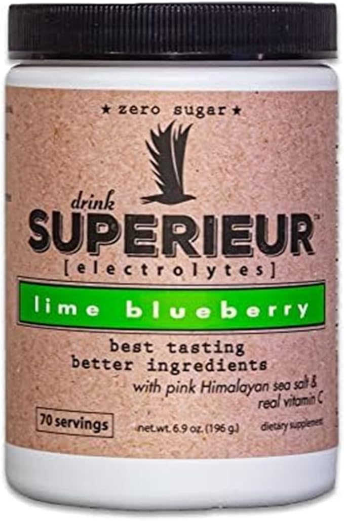 Superieur Electrolytes–Plant Based Electrolyte Supplement w/Sea Minerals for Hydration & Recovery–Keto Friendly, Non-GMO, Zero Sugar, Vegan, Healthy Sports Drink Powder–Lime Blueberry (70 Servings)