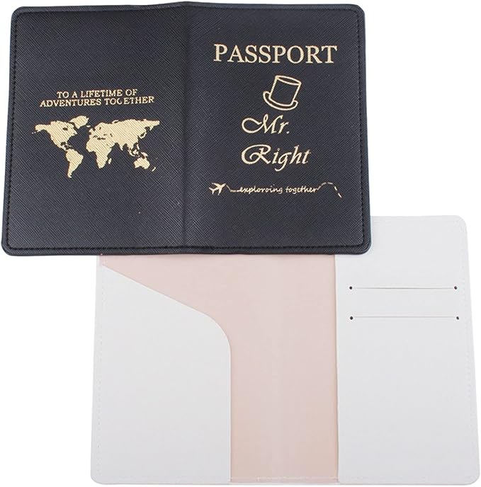 passport holder mrs and mr, Passport Wallets Travel Holder Set,Honeymoon gift, Wedding Bridal Shower Gift,Travel Luggage Tags Passport Cover (Mr. Right and Mrs. Always Right)