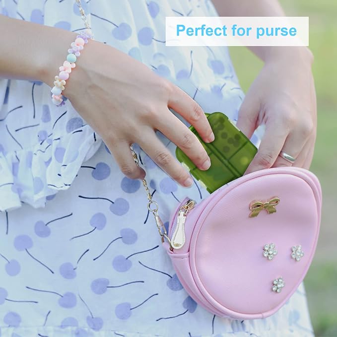 2PCS Cute Pill Organizer, Travel Pill Box, Small Pill Case Container, Medicine Organizer for Purse, with 10 Compartments for Different Medicines