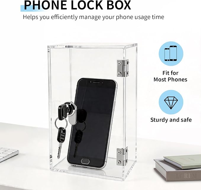Clear Lock Box - Medium 8.3×5.1×3.5 Inches Acrylic Display Case with Lock, Transparent Lockbox with Keys for Secure Storage & Showcase