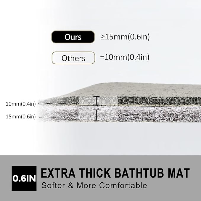 Nonslip Bathtub Mat, Anti Slip Bath Mat 0.6" Extra Thick, Quick Dry Bath Tub Anti Slip Shower Mat, Loofah Non-Slip Bath Mat for Tub Bathroom Pool Kitchen Entryway Home Hotel(Light Gray 16x27)