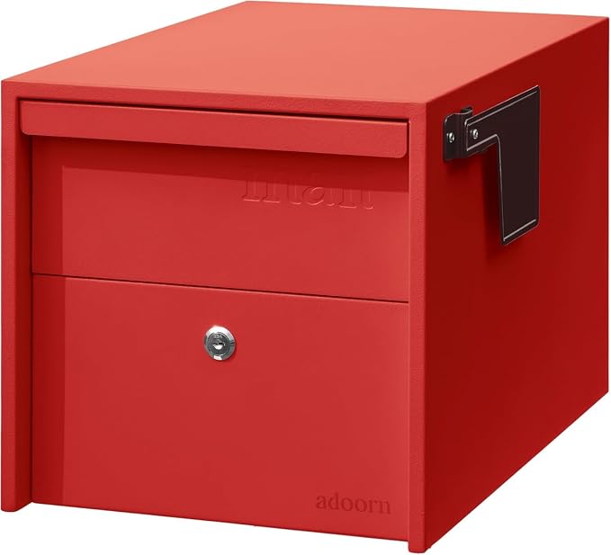 Adoorn Lockable Post Mount Mailboxes for Outside - Small Anti-Theft Locking Mailbox for Packages and Letters - Weatherproof Construction - Durable Steel - 12" H x 12" W x 18.5" D - Red