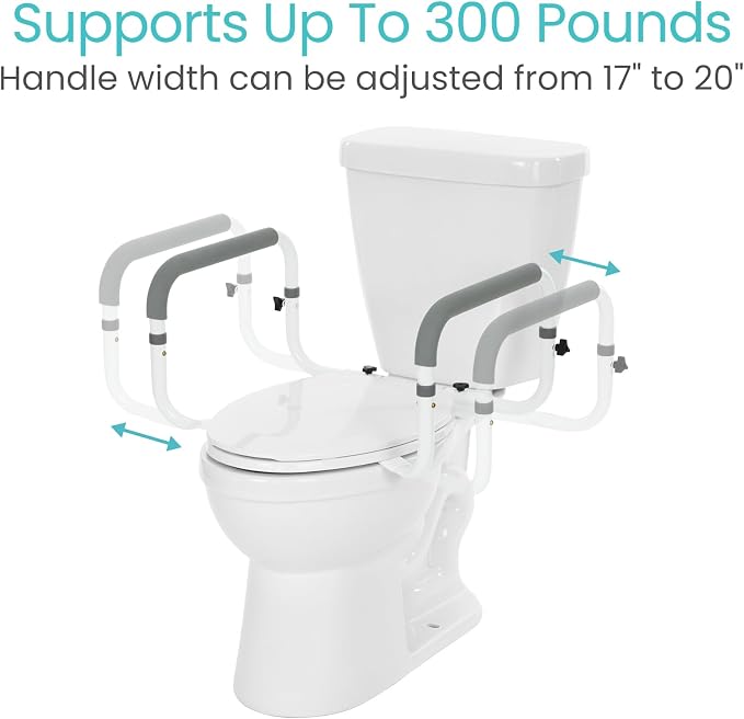 Vive Toilet Safety Rail - Adjustable Grab Bar - Compact Support Frame | Handrail for Bathroom Toilet Seat - Easy Installation for Handicap Senior Bariatrics, Elderly Balance - Padded Hand Armrest