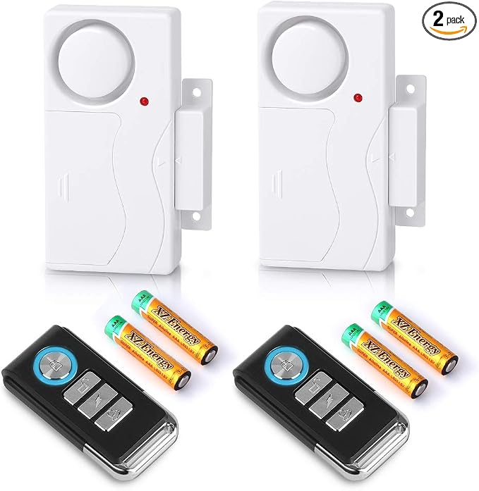 WSDCAM Wireless Door Alarm with Remote 2 Pack, Battery Included, 105 dB Loud Pool Door Alarm, Wireless Door Open Alarms Sensor for Kids Safety Home Security