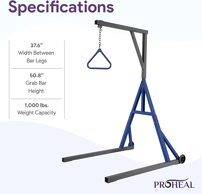 ProHeal Medical Trapeze Bar for Bed Mobility - Bariatric Trapeze Bar Set with 1,000 lb. Weight Capacity - Bed Pull Up Assist for Elderly and Bedridden Patients