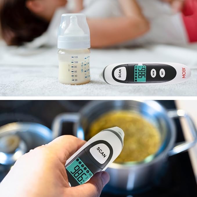 Mobi Dualscan Prime Ear & Forehead Thermometer with Food & Bottle Readings, Ear Thermometer, Forehead Thermometer, Fever Thermometer, Object Thermometer, Baby Food Thermometer, Hsa Eligible/Approved