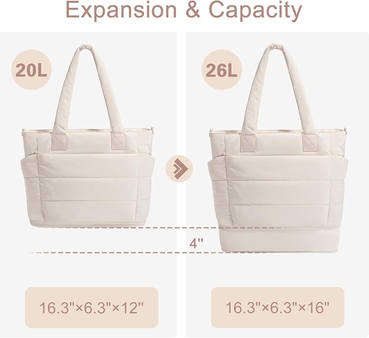 Puffer Tote Bag for Women Quilted Nurse Bag Lightweight Work Bag for Teacher Travel Handbag with Multiple Pockets