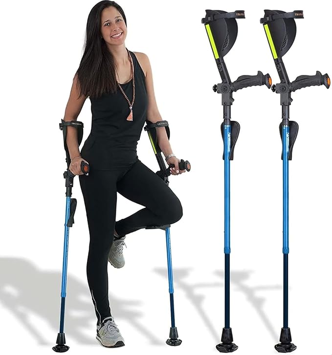 Ergobaum 7G Batman by Ergoactives. 1 Pair (2 Units) of Ergonomic Forearm Crutches - Adult 5' - 6'6'' Adjustable, Foldable, Shock Absorber, Non-Slip, Knee-Rest Platforms, LED Lights (Blue and Black)