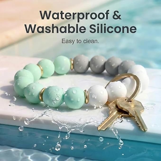 BIHRTC Key Ring Bracelet Car Keychain Holder Wristlet Silicone Women Beaded Bangle Chains