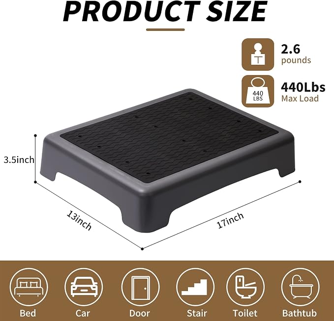 Fotree One Step Stool, Non-Slip Mobility Step Platform for Senior ＆ Adults, Safety Step Platform for Stair, Car, Bed, Chair, Shower, Bathtub, Outdoor, 3.5 Inch High Rise Stairs 440 Lbs Capacity