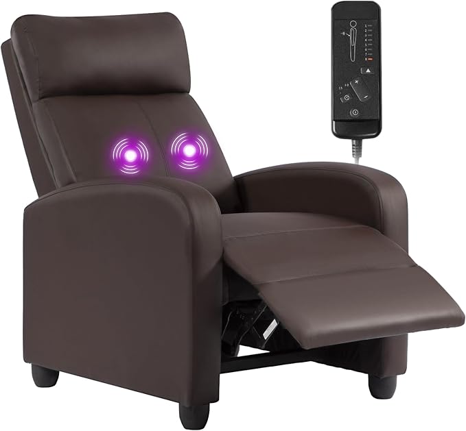 BestMassage Recliner Chair with 2 Point Massage Function | Pu Brown | with Lumbar Support, Adjustable Push Back, Wide Arm & Footrests, Padded Seat | Easy Assembly | for Living Room, Home Theatre