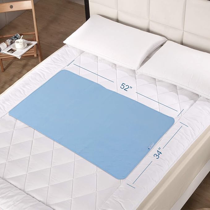 Bed Pads Washable Waterproof for Incontinence 2 Pack 34'' x 52'', Blue | Washable and Reusable Pee Pads, Underpad Sheet Protector for Adults, Elderly, Kids, Toddler and Pets