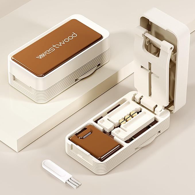 Pill Splitter for Large, Small, and Tiny Pills, 1/2 and 1/4 Portable and Adjustable Tablet Cutter with Hidden Blade,Cut Multiple Tablets with Storage Space (Brown)