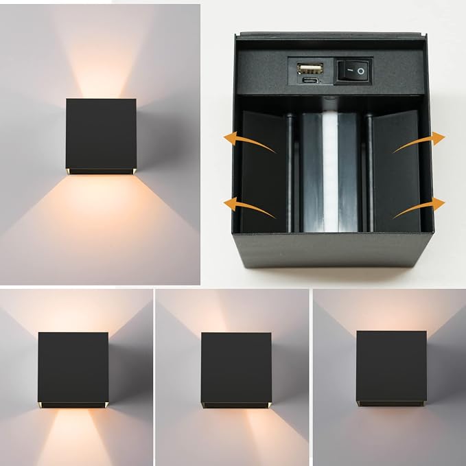 RGB Wall Sconces Set of 2, LED Lights for Room Decor 16 Colors, 6000mAh Battery Operated Wall Sconce, Rechargeable Remote Control Dimmable Cordless Wall Lights for Bedroom Living Room