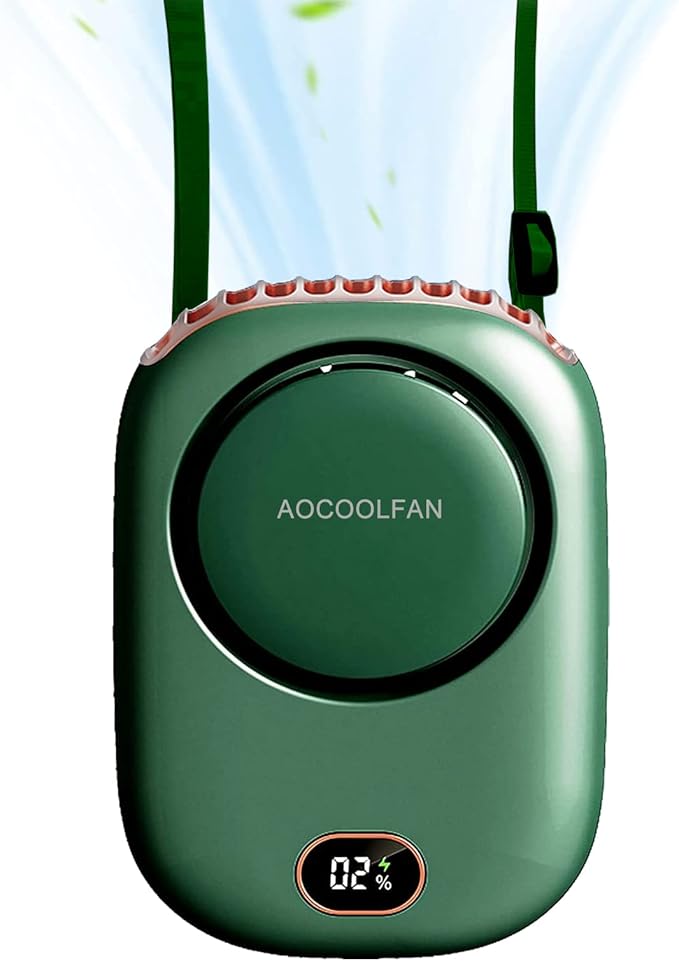 AOCOOLFAN Portable Neck Fan, Mini Small Personal Handheld Fan USB Rechargeable 3 Speed for Girls Boys Woman Eyelash Travel Home Office Outdoor (Green)