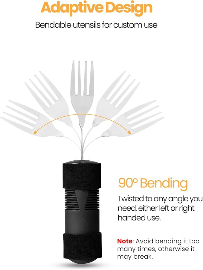 Bendable Adaptive Utensils for Elderly, Disabled People, Parkinson’s, Arthritis, Hand Tremors, Weak Hand Grip & Handicapped, Arthritic Hands-Non Slip Handles(Zhi_wanqu2,Black)