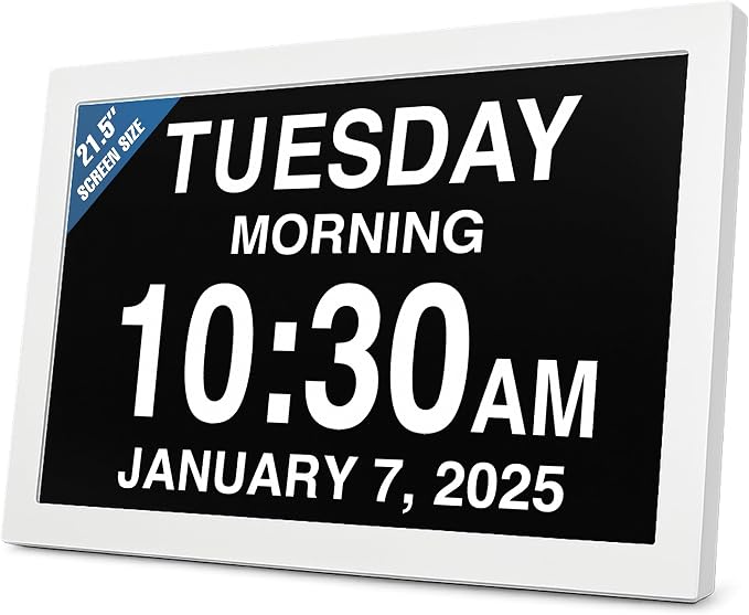 American Lifetime New 2026 Dementia Clock Large Digital Clock for Seniors, Digital Calendar Large Display, Custom Alarms, Clock with Day & Date for Elderly 21.5 Inches White