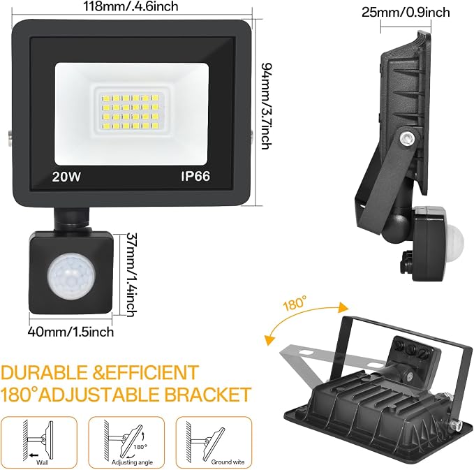 Motion Sensor Flood Light Outdoor, Plug in Motion Sensor Light with 4.9ft Cord, IP66 Waterproof Floodlights with Photocell 6000K Super Bright Security Light for Garden Patio