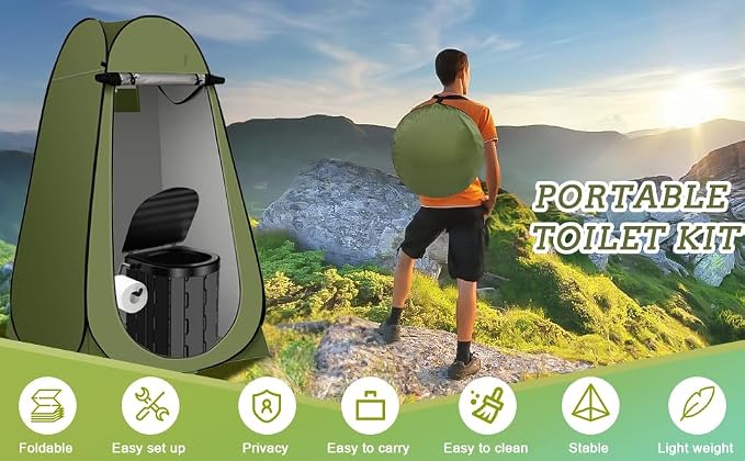 Portable Toilet Kit, Camping Toilet with Pop-Up Privacy Tent Toilet Bags, Washable Portable Outdoor Showers Changing Rooms