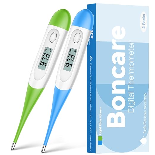 Boncare Rectal Thermometer for Baby 2 Packs (Light Blue+Green) | Digital Thermometer with 10 Seconds Fast Reading