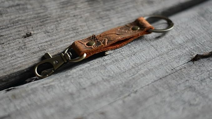 Genuine Leather Keychain Walnut Leather Key Holder Mens Belt Key Chain Ring Fob