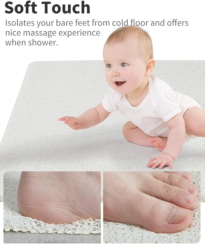 Non Slip Shower Mat, Comfortable Bath mat for Textured Surface,Quick Drying Easy Cleaning Shower Floor Mat for Wet Area,Without Suction Cups 24 x 24 (24"x24", White)