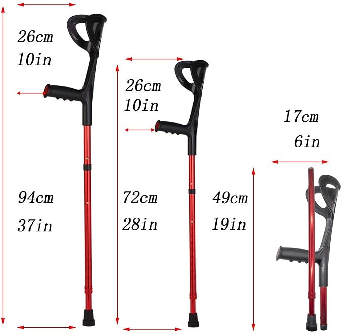 Lightweight Foldable Forearm Crutch, Aluminum Walking Stick,Height Adjustable, Ergonomic Handle with Comfortable Grip 2ZG-02BM (Red)
