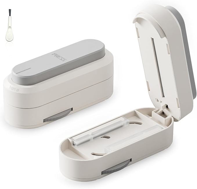 ONTERATE Pill Cutter Splitter for Small & Large Pills, Adjustable Pill Splitter with Safety Guard Hidden Sharp Stainless Steel Blade, Portable Tablets Cutter Cutting Tablets in Half at a Time (Grey)