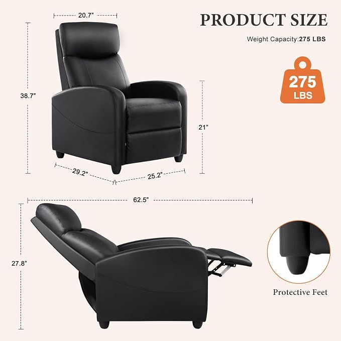 Sweetcrispy Massage Recliner Chair for Adults, Adjustable Home Theater Seating with Lumbar Support for Living Room, Modern Fabric Reclining for Small Space, Black