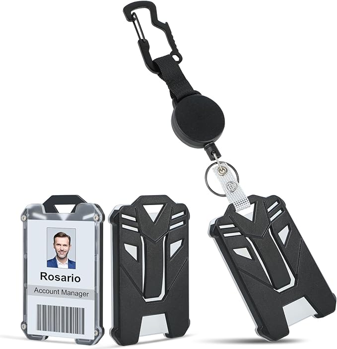 DELSWIN Tactical ID Badge Holder with Retractable Clip, Heavy Duty Retractable Keychain with ID Card Holder, 31.5" Retractable Cord (1 Badge Reel, 1 Holder)