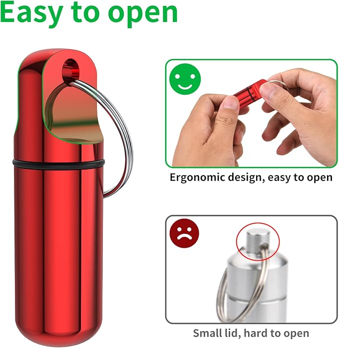 Urekt Small Pill Box Keychain, (4 Pack) Portable Keychain Pill Holder Aluminum Alloy Medicine Organizer Mini Metal Pill Case for Purse Waterproof Travel medication Container for Outdoor Camping Travel