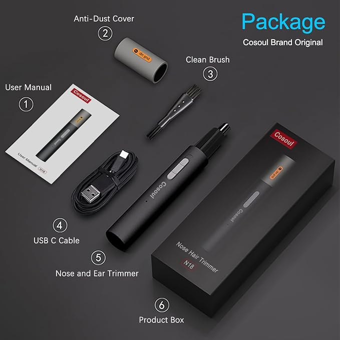 Nose Hair Trimmer for Men Women Professional, Durable Metal Body, Safe Painless Ear Nose Trimmer Shaver Clipper, Compact Portable Rechargeable USB C