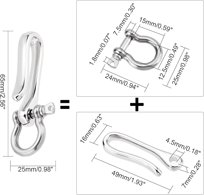 PH PandaHall 1pc U Shape Hook Keychain Brass Solid Keychain Hook D-Ring Anchor Shackle Clasps Silver Key Buckle Belt Wallet Clip Holder for Women Men Wallet Key Chain Badge