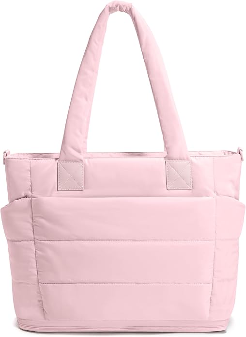 Puffer Tote Bag for Women Quilted Nurse Bag Lightweight Work Bag for Teacher Travel Handbag with Multiple Pockets