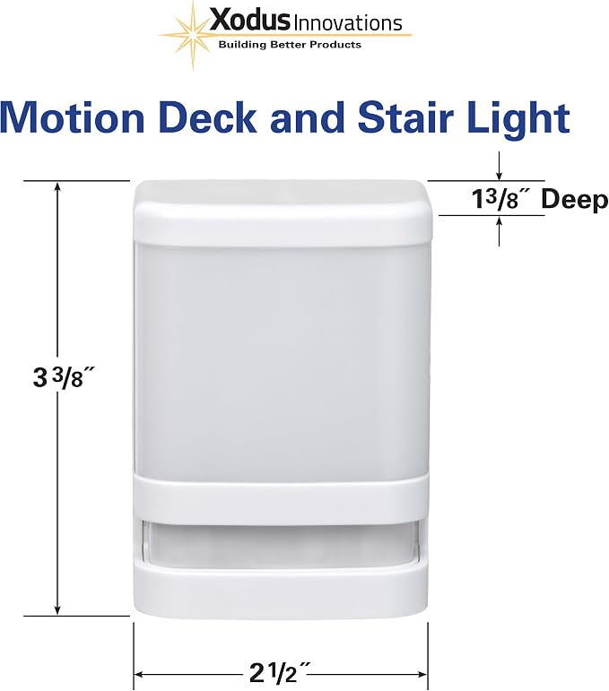 Xodus Battery Operated LED Deck & Stair Light, Motion Sensor, White, 3 Pack | Illuminates steps for safer nighttime footing, motion-activated, weatherproof, indoor or outdoor use, low glow mode, timer