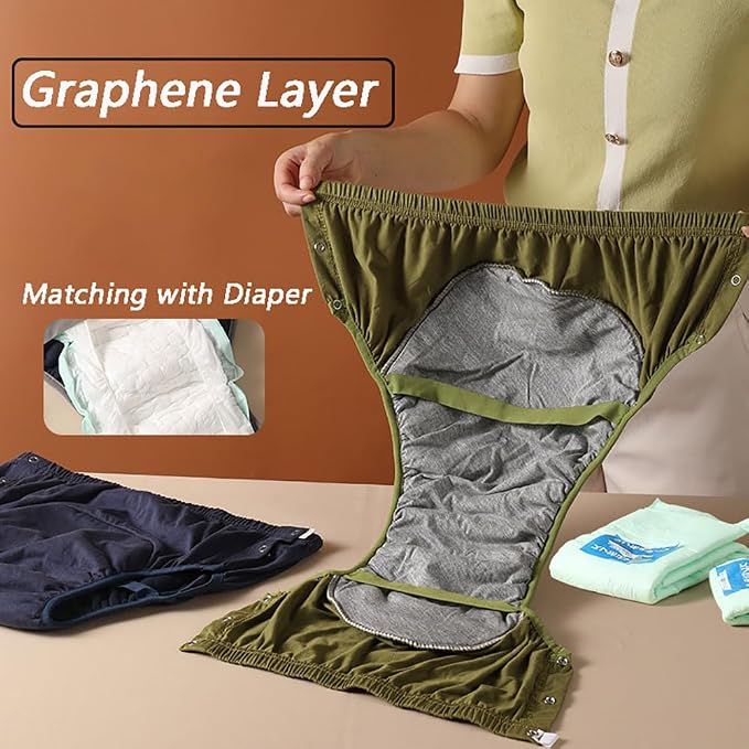 Reusable Adult Diapers Incontinence Adults Leak Proof Cotton Cloth Underwear Washable Elderly Incontinence Cotton Nappies with Button Pull on Cover Pants for Seniors Disability Postpartum