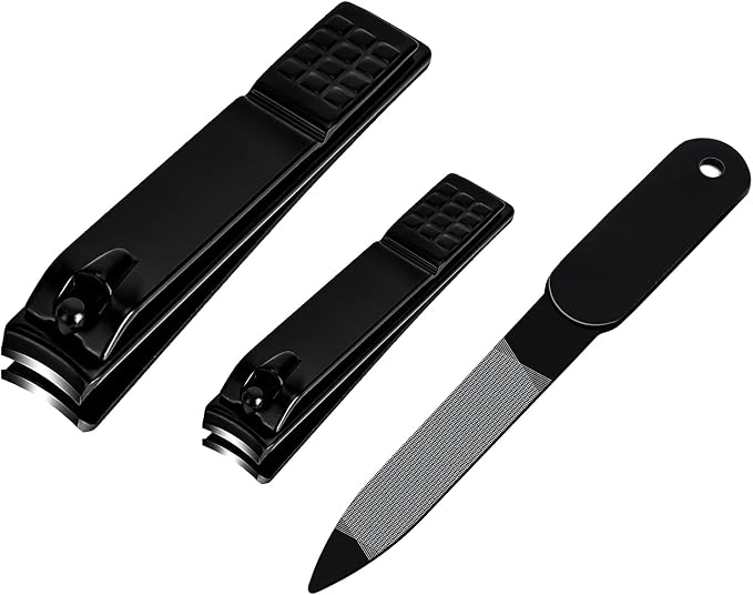 Aogeili Nail Clippers Set, Sharp Stainless Steel Fingernail Clipper & Toenail Clippers, Black Nail Cutter，Perfect 3 PCS Black Nail Cutter for Men/Women/Kids, Set Include Nail File
